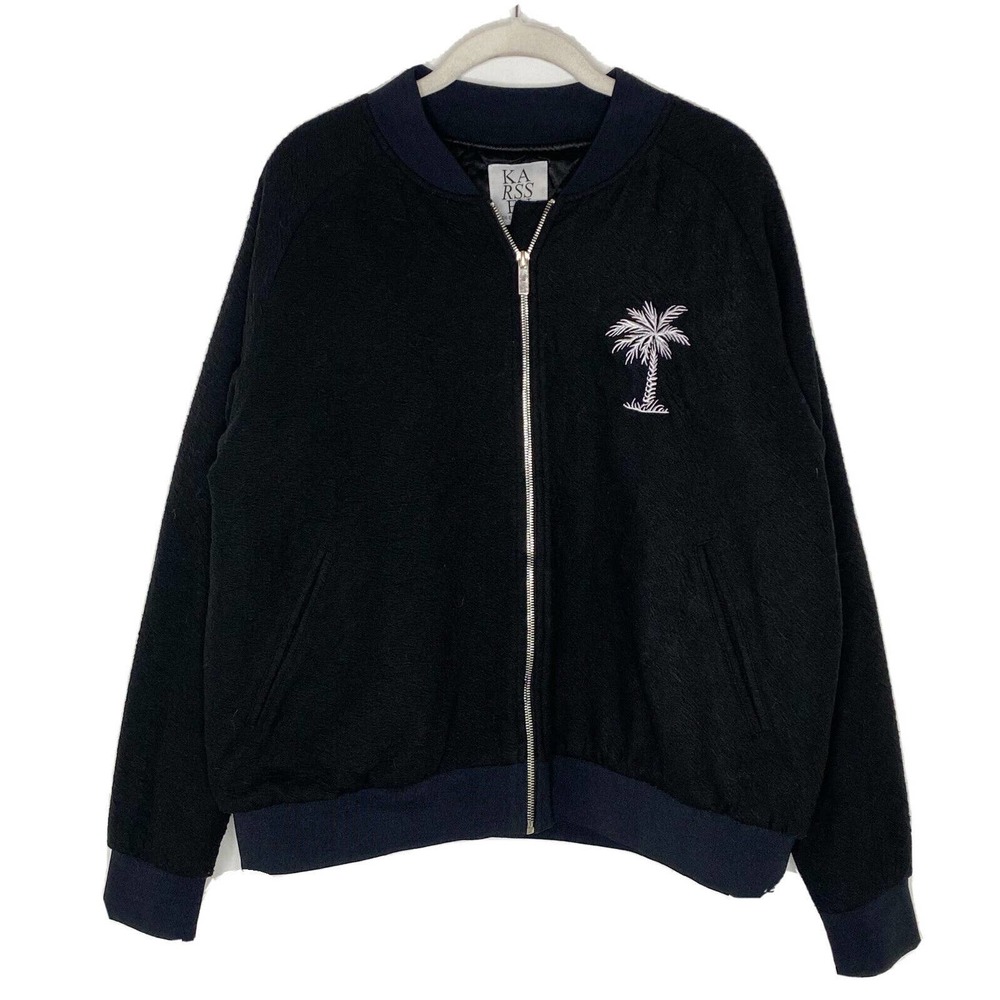 Karssen Zoe Karssen Womens Zip Front Paradise Embroidered Jacket Black Sz Large